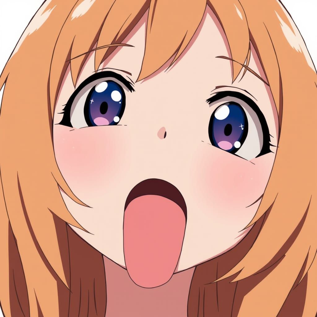 Anime Woman with Crossed Eyes Stares Upward in Playful Expre...