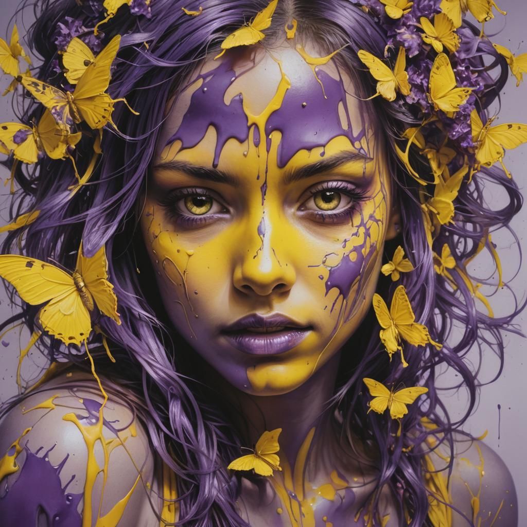 Yellow and Purple Liminal Hyperrealism Airbrush Art