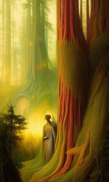 Surreal Redwood Forest Heart in Ethereal Style