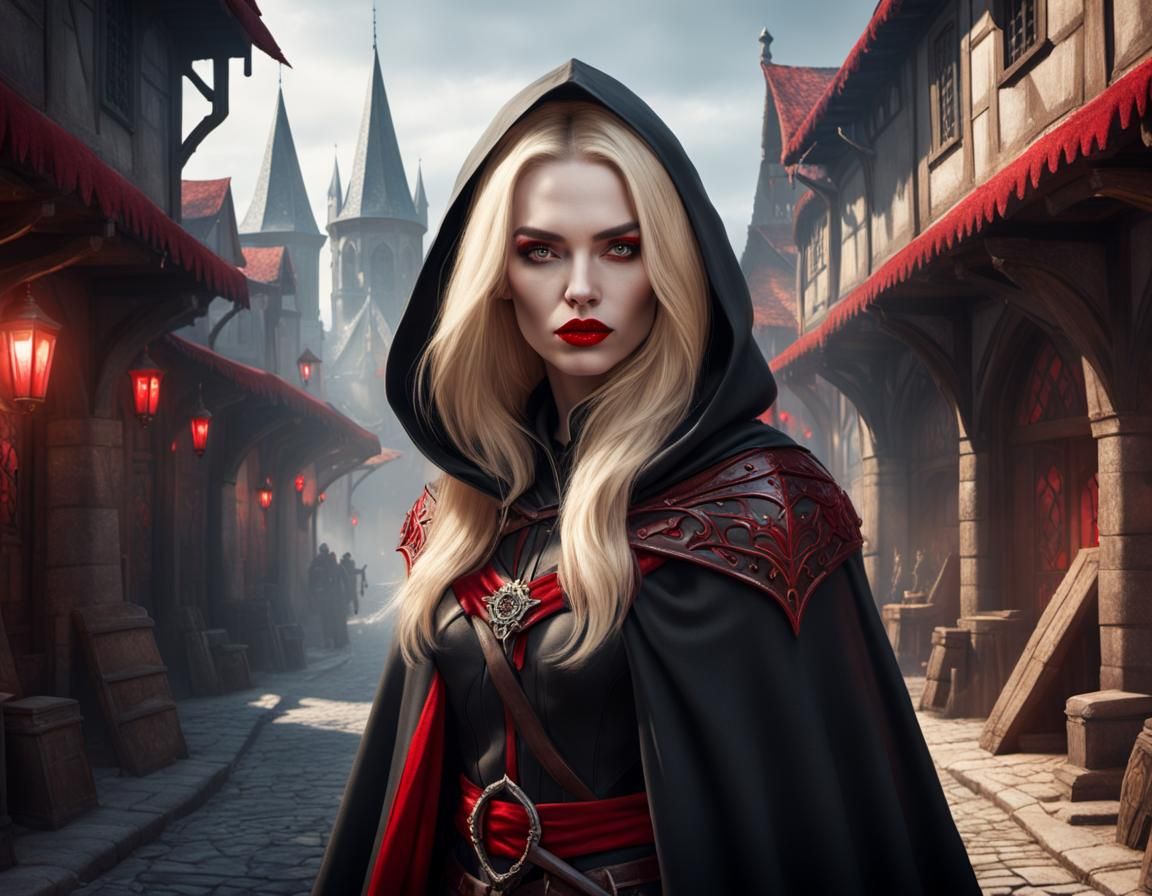 Blonde Assassin with Dagger in Fantasy Town