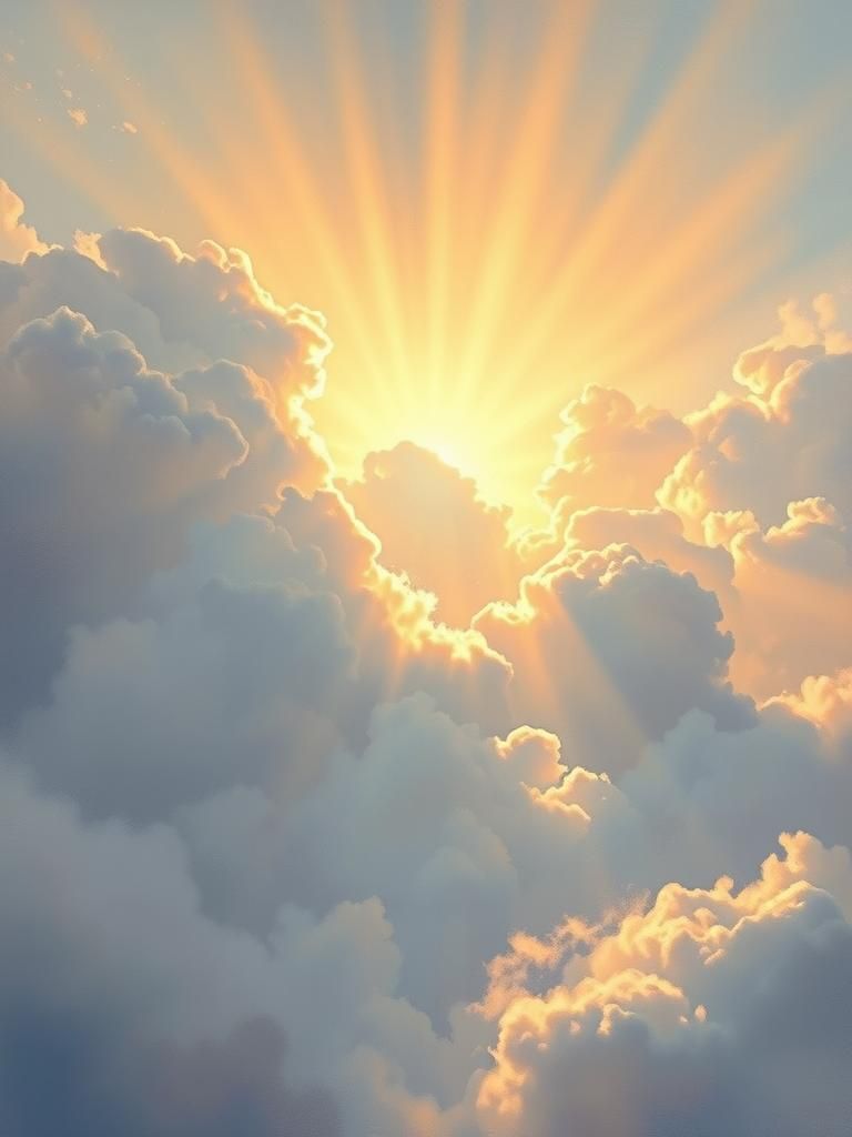 Ethereal Heavens: Divine Cloudscape Oil Painting