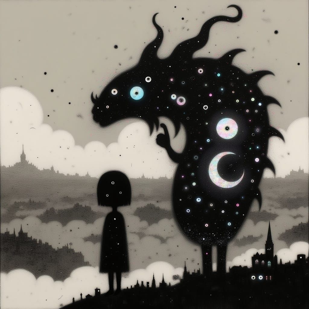 Giant Chinese Dragon in Dark Fantasy Style