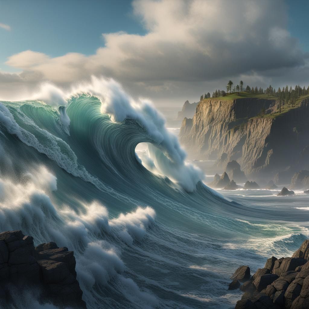Tsunami Wave Crashing on Oregon Coast