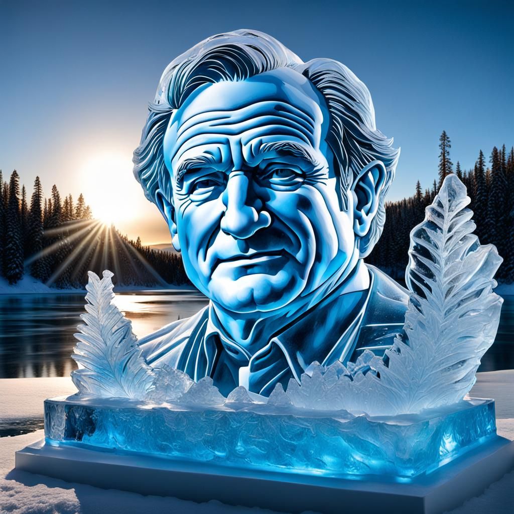 Intricate Ice Sculpture of Robin Williams