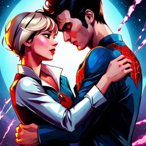 Spiderman and Gwen Stacy in Rococo Style