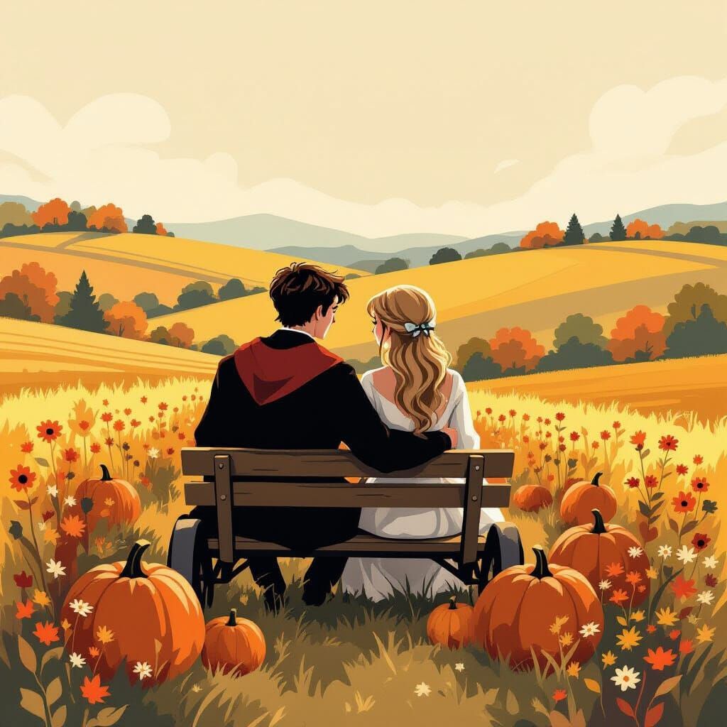 Autumn Hayride Illustration of a Couple