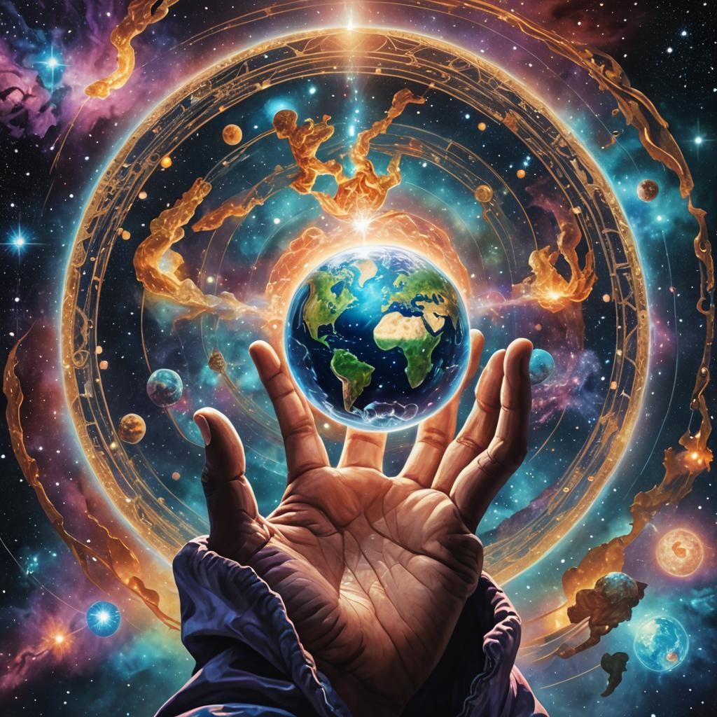 Man Holds Earth: Holographic Astral Cosmic Art