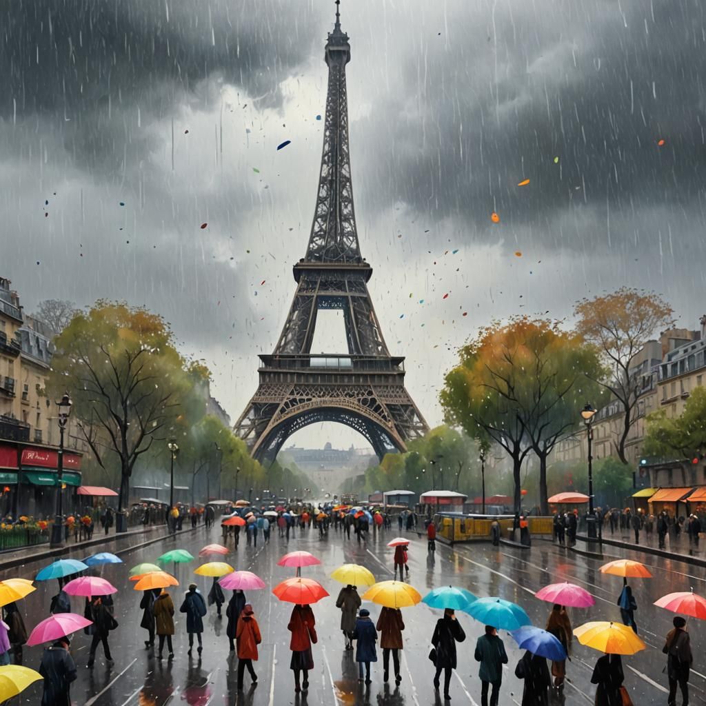 Eiffel Tower Scene as Watercolour Painting