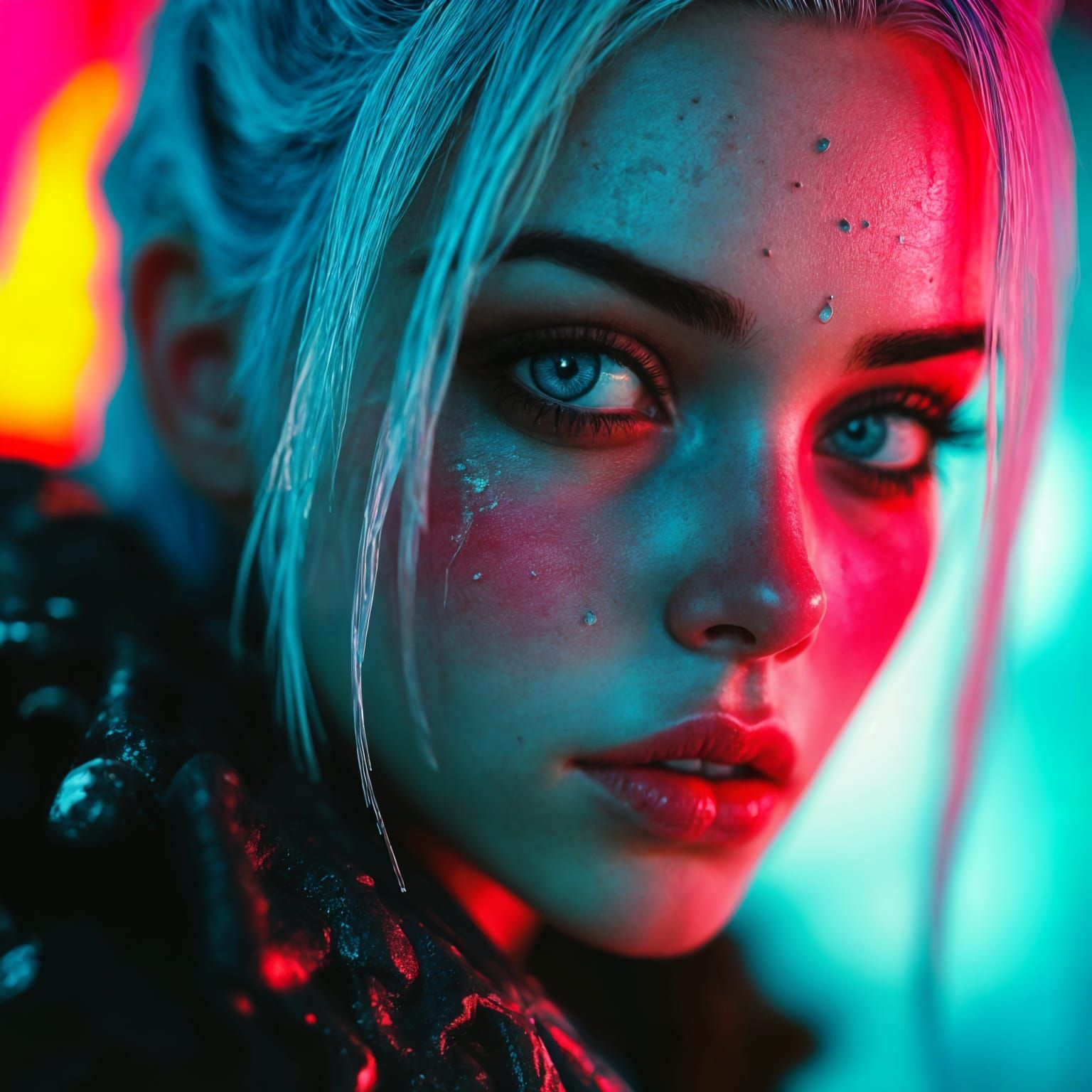 Hyperrealistic Macro Photograph of Woman with Vibrant Colors