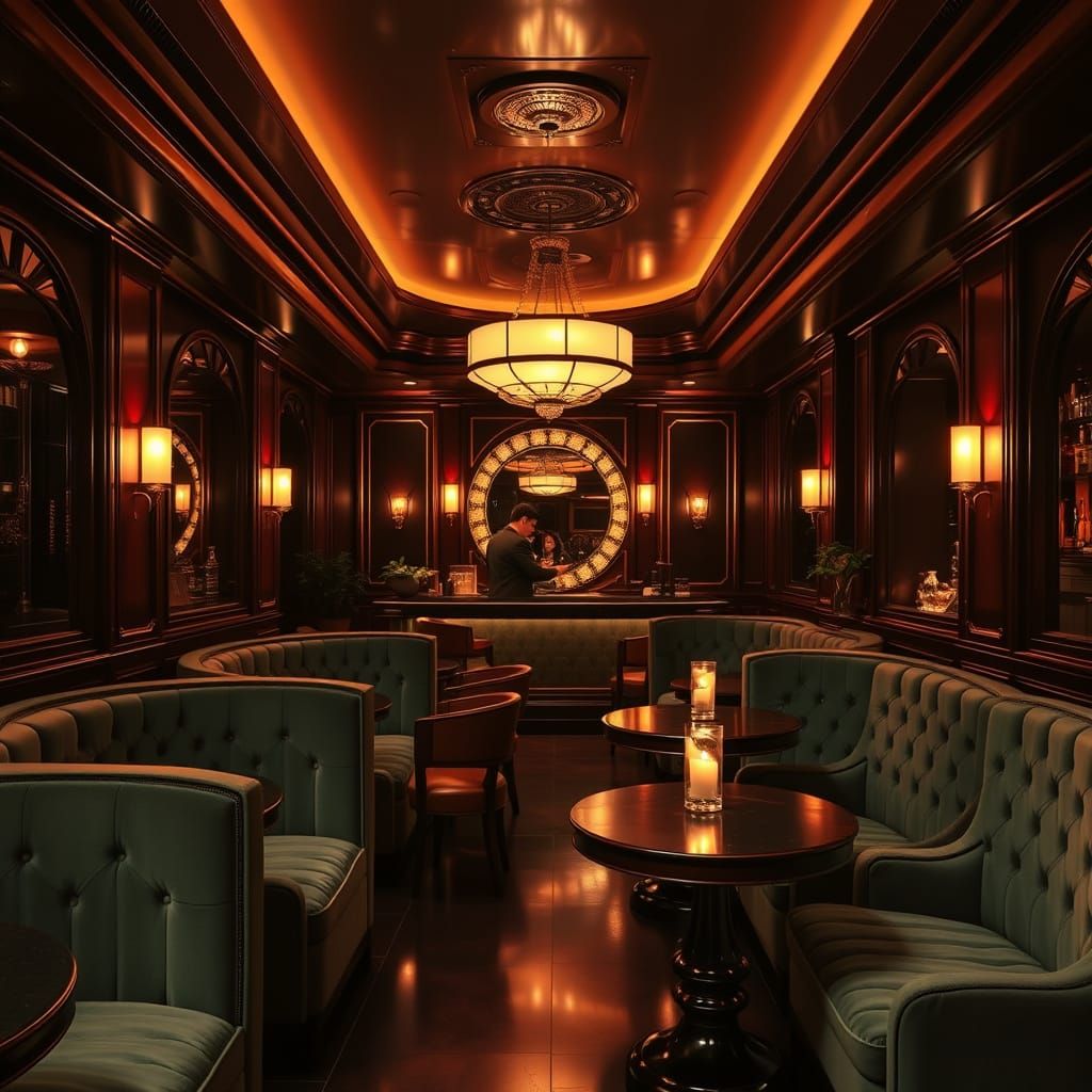 Art Deco Jazz Bar with Velvet Booths