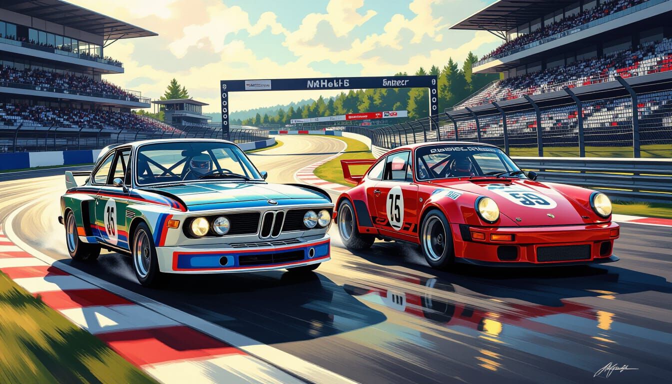 Hyperrealistic Painting: Classic BMW M vs Porsche on Nürburg...