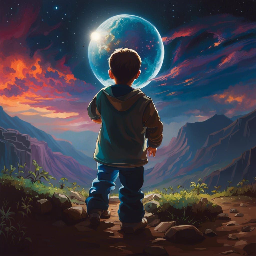 Toddler Watches Meteor Shower in Van Gogh Style