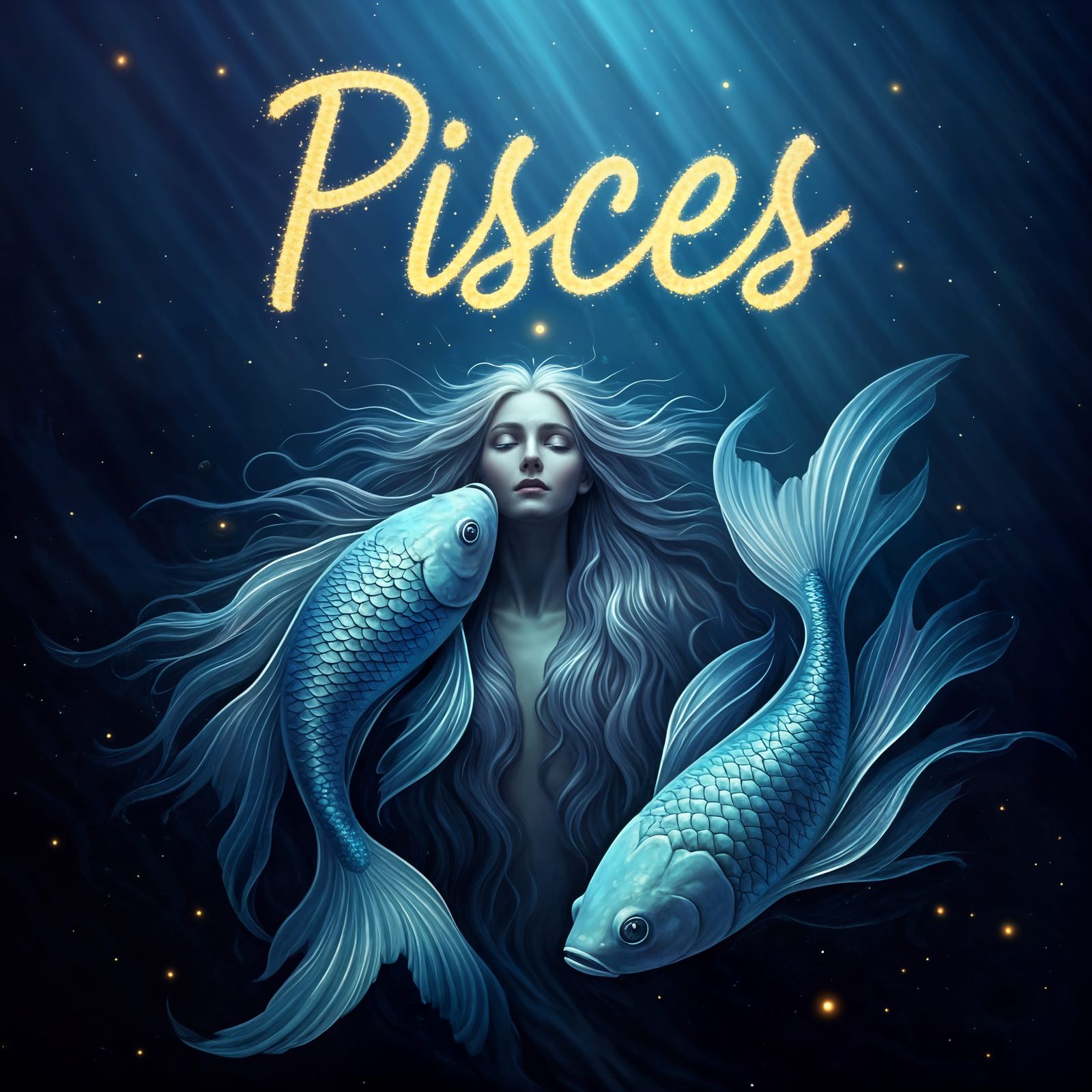 Ethereal Zodiac Fish Dance in Underwater Galaxy