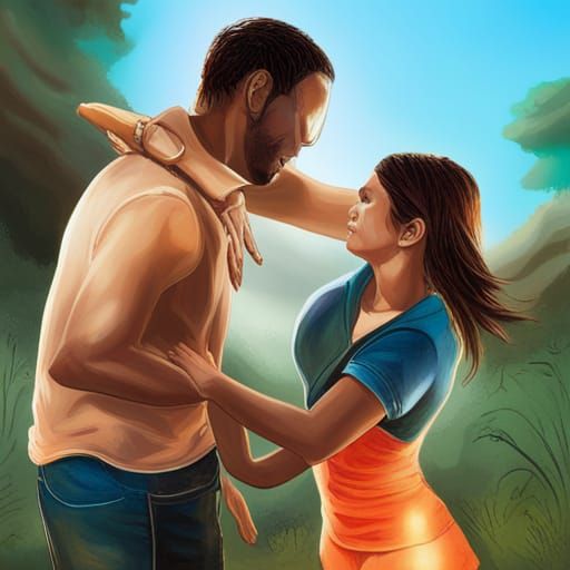 Hyperrealistic Couple Reunion in Splash Art Style