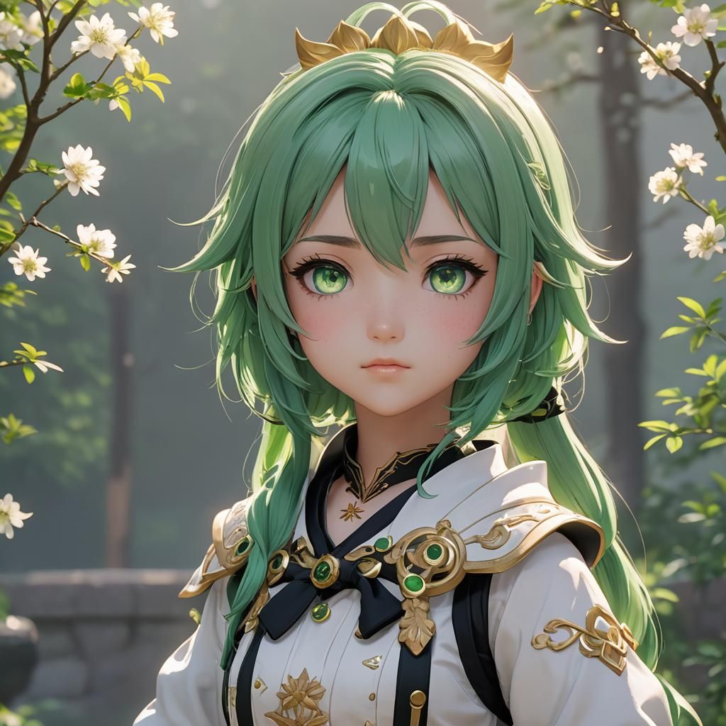 Cute Green-Haired Girl in 3D Anime Style