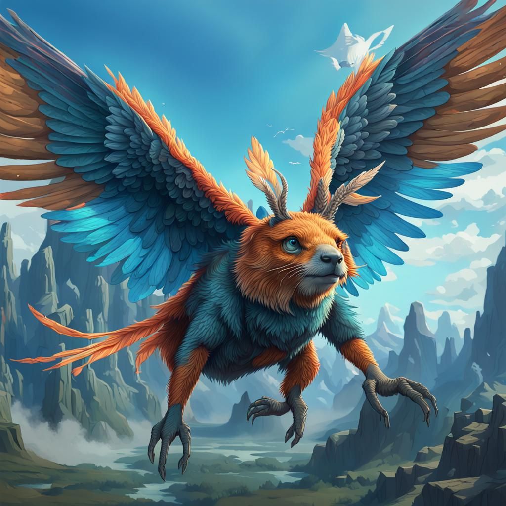Winged Creatures Soaring Over Strange Landscape