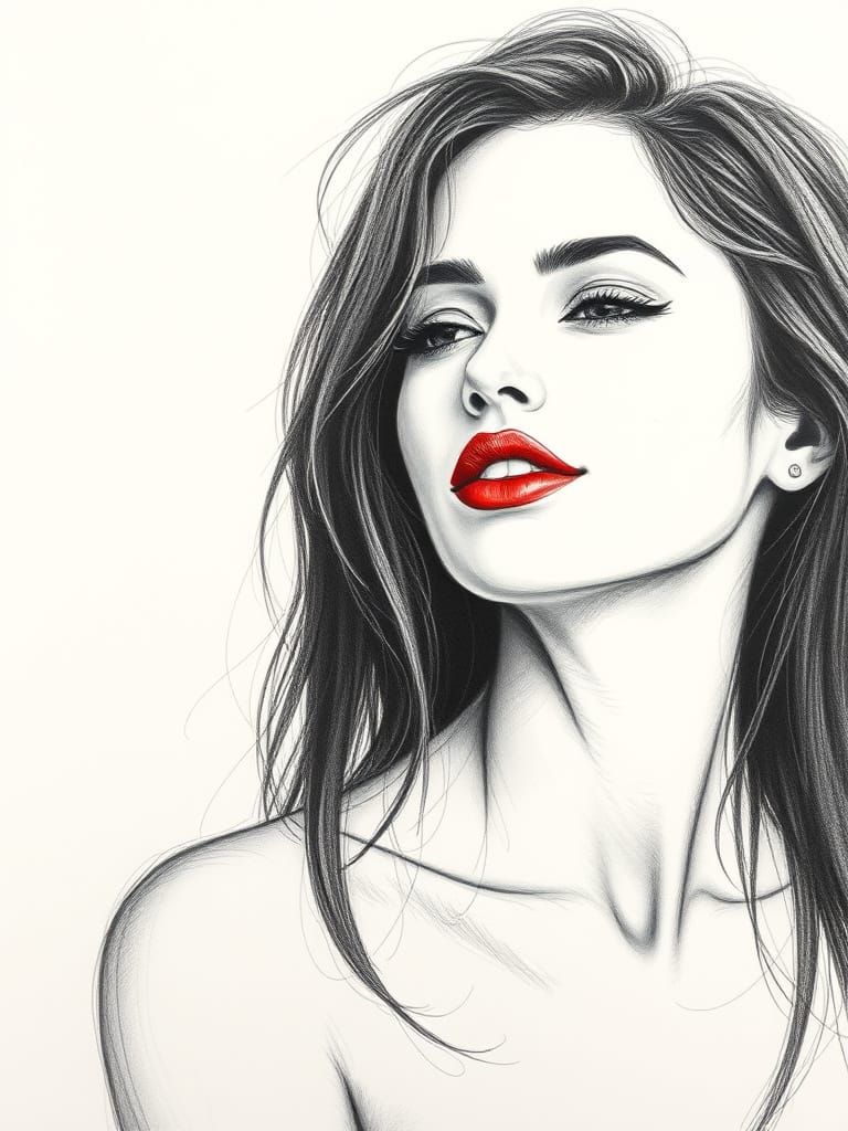 Minimalistic Charcoal Sketch of a Beautiful Latina Woman