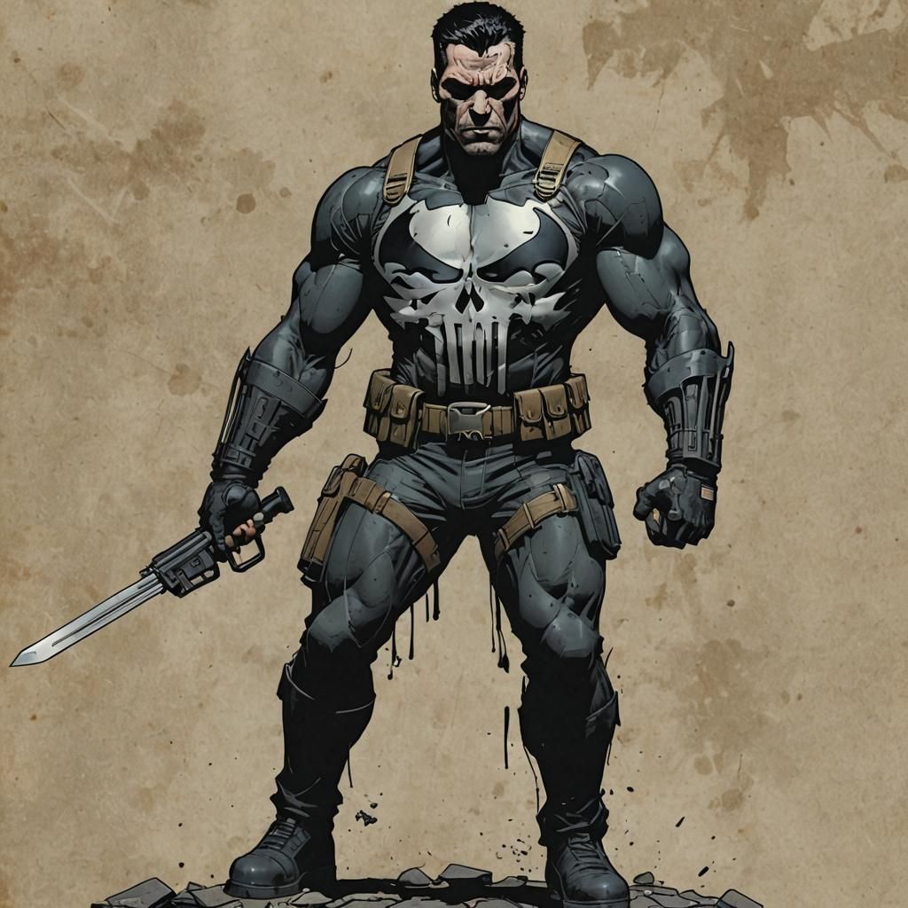 Punisher and Batman Action Pose in Comic Book Style