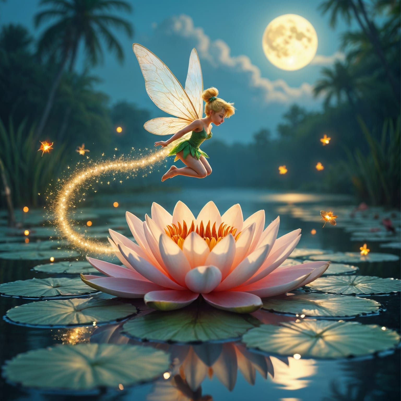 Tinkerbell's Fairy Dust Trail Over Tropical Lake