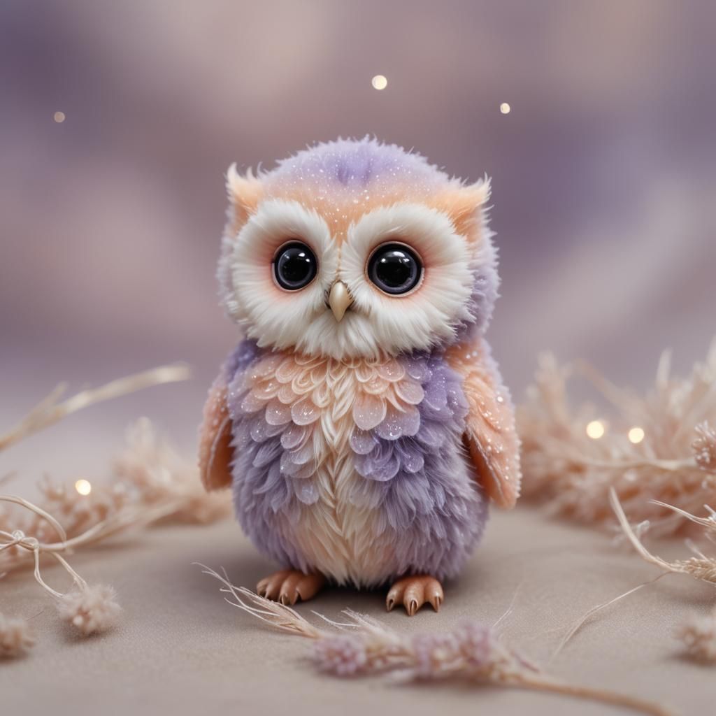 Adorable Baby Creature with Pastel Fur and Glowing Wings