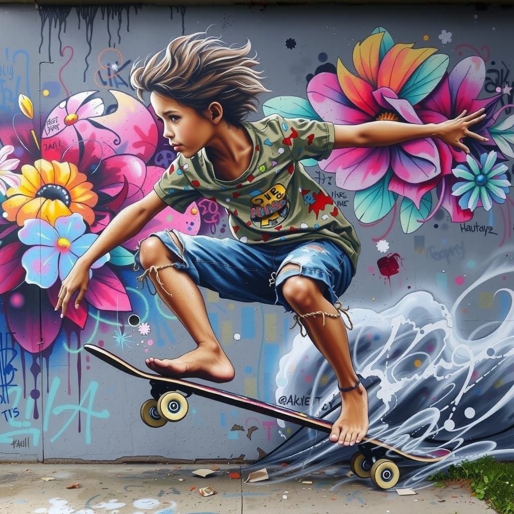 Skater in Urban Graffiti Style