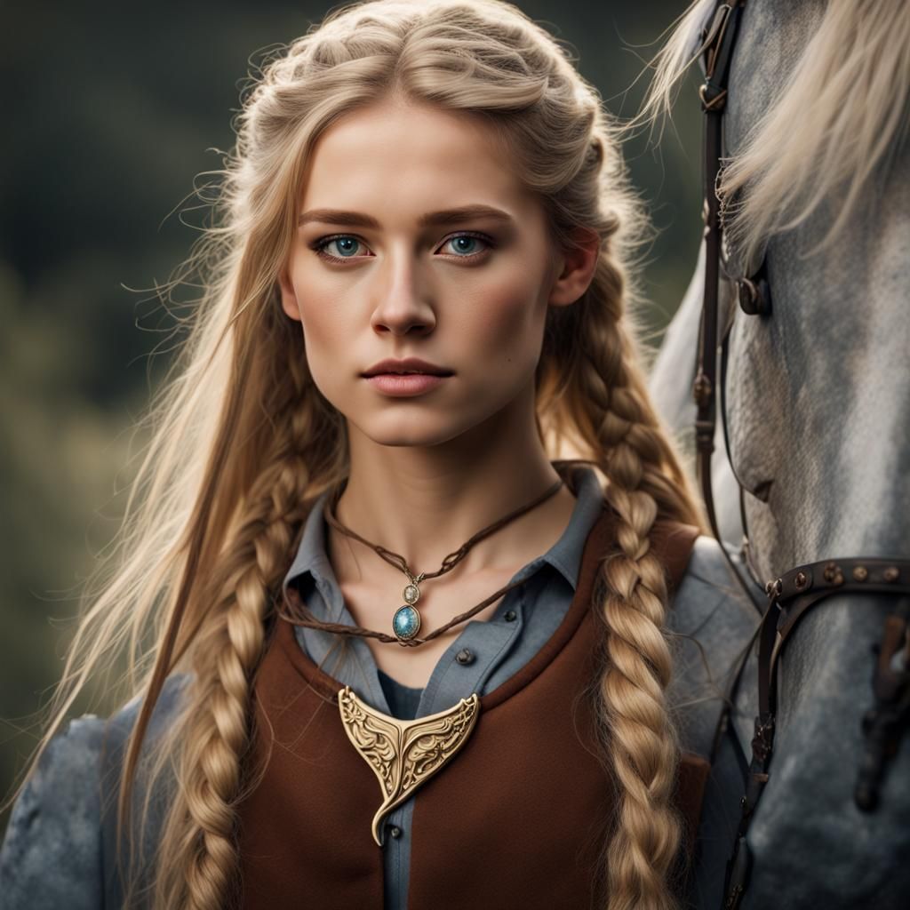 Fantasy Woman Riding Unicorn Hybrid with Dragon Pendant