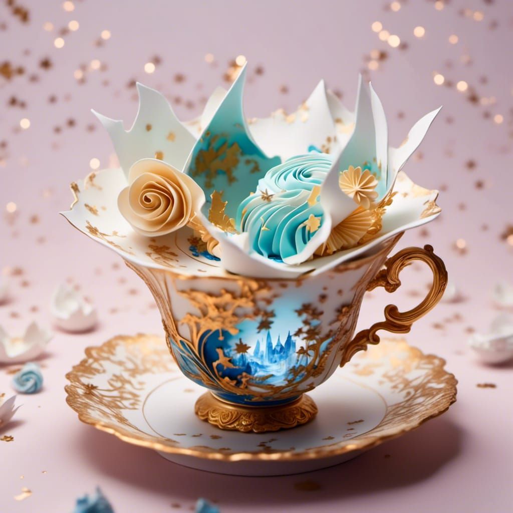Intricate Cupcake in Gilded Porcelain Cup