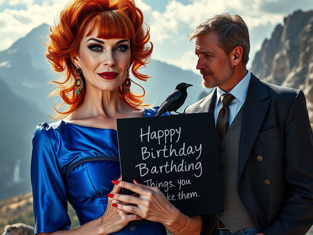 Elegant Woman with Raven in Hyperrealistic Portrait