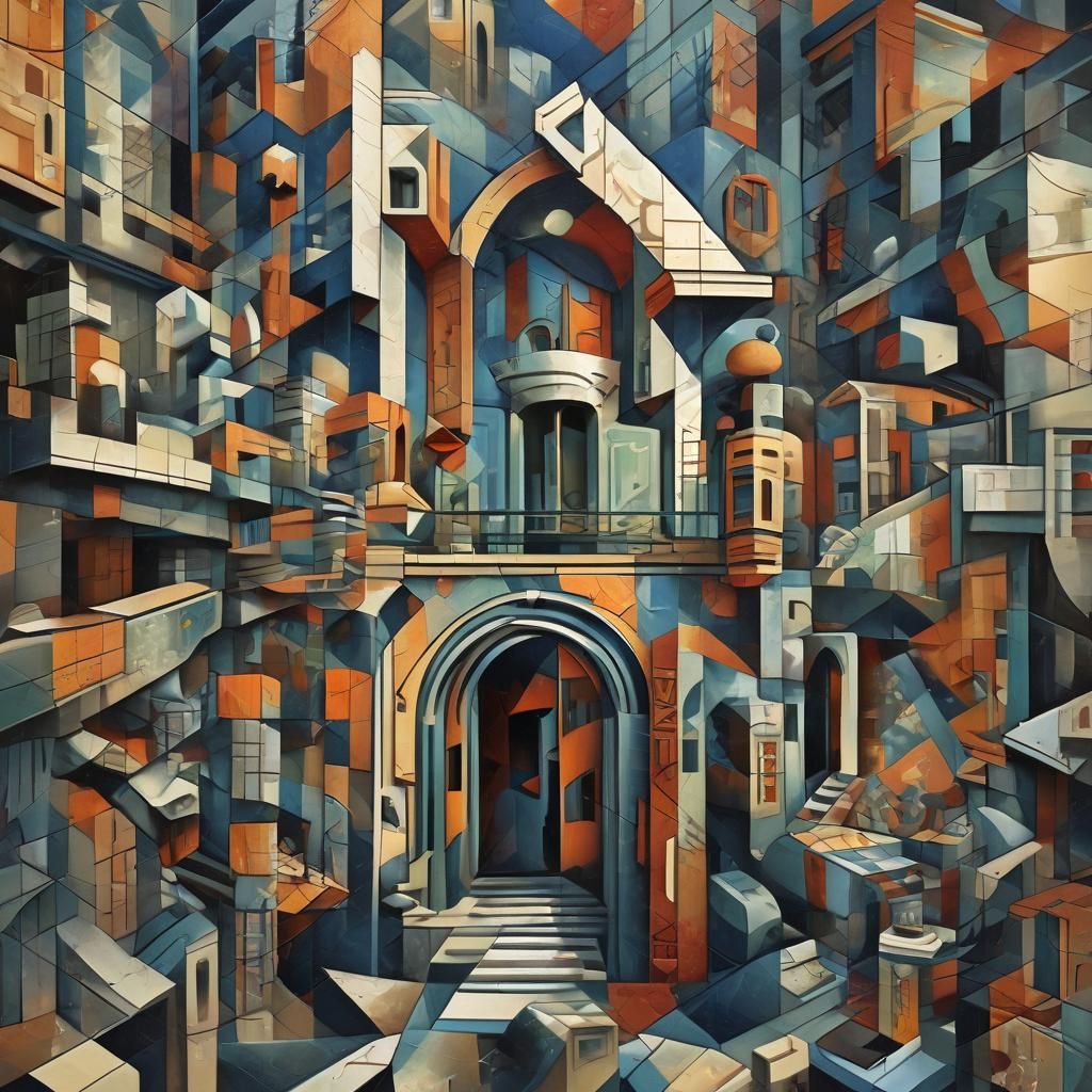 Cubist Door Painting in Geometric Fauvism Style