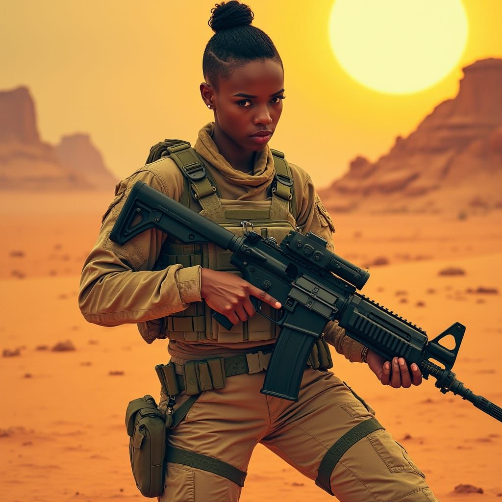 Gritty Desert Warrior in Tactical Gear