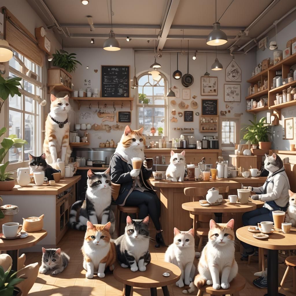 Cozy Cat Cafe in 3D Anime Style
