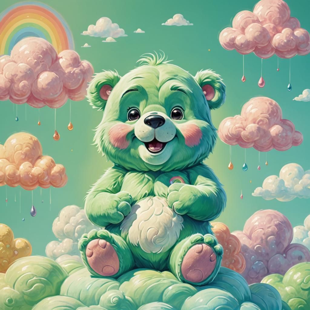 Pastel Care Bear on a Cloud Illustration