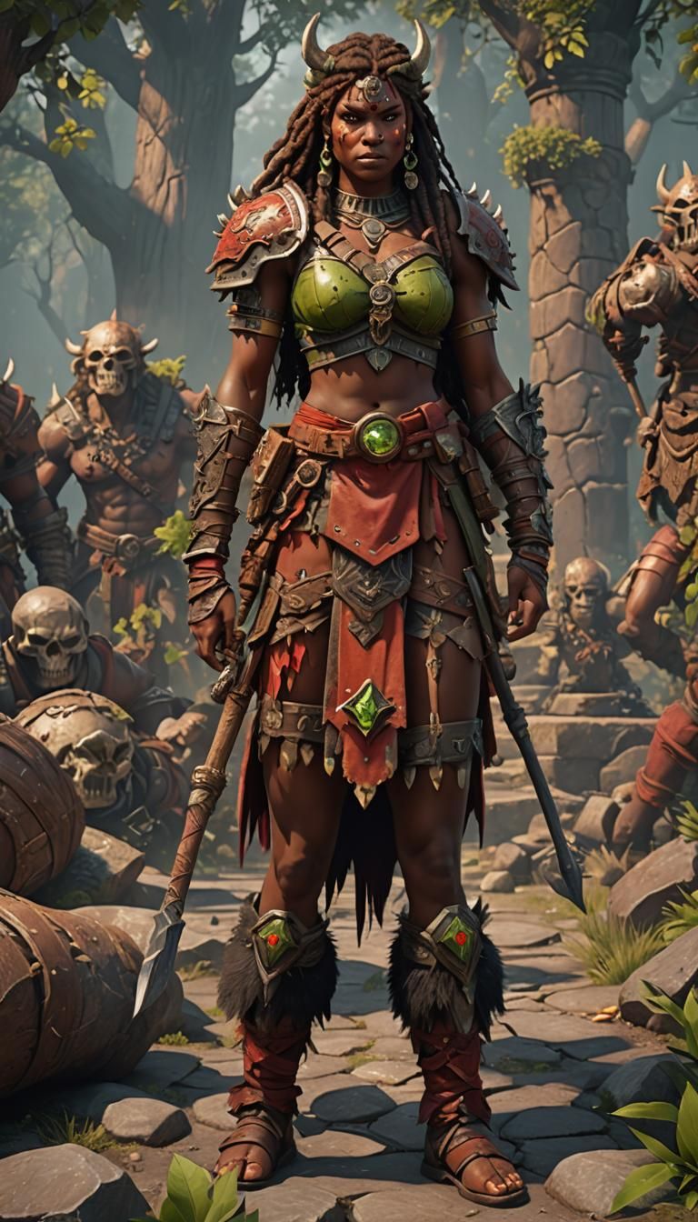 Female Barbarian in Summer Armor, Digital Art