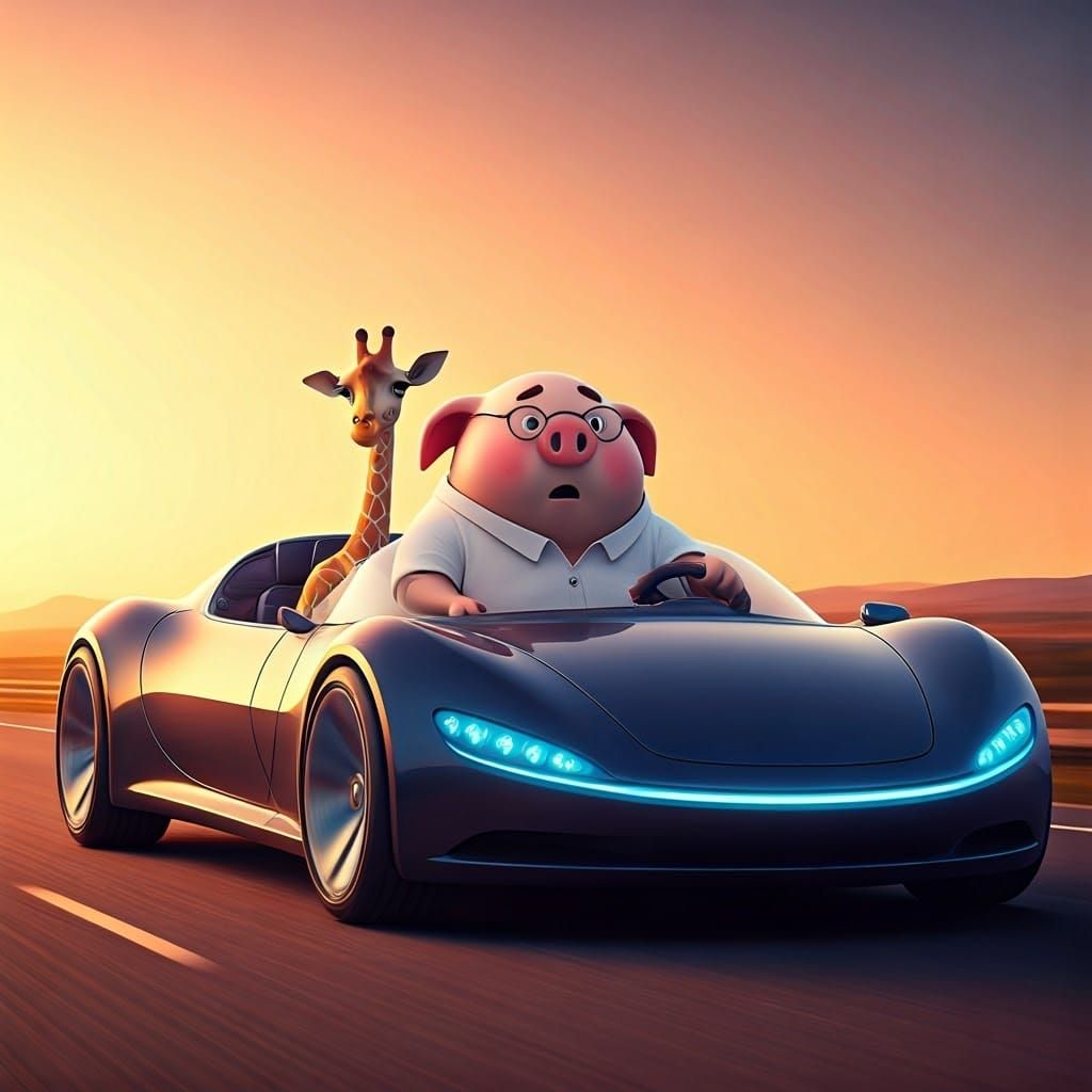 Pixar-Inspired Pig Rushes Pregnant Giraffe Wife to Hospital....