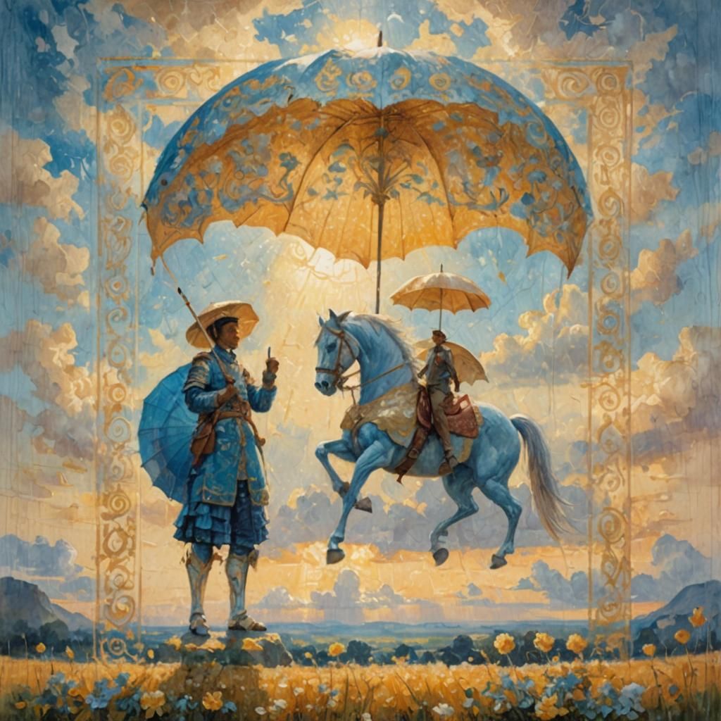 Blue Man and Winged Horse Oil Painting