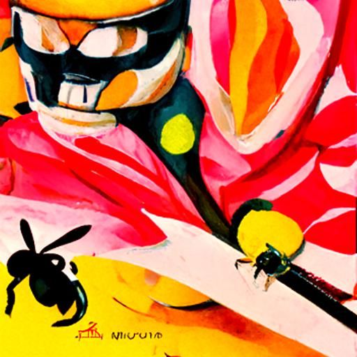 Samurai Bee in Gouache Style