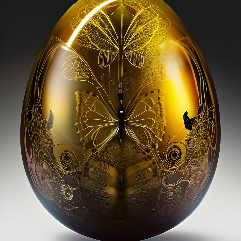 Golden Butterfly Trapped Inside Intricate Glass Egg
