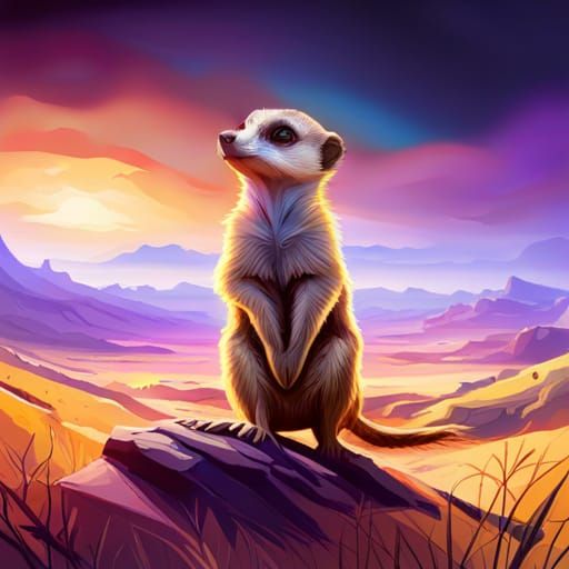 Meerkat in African Landscape, Hyperdetailed Concept Art