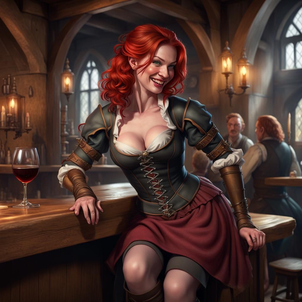Dhampir Adventurer in Tudor Tavern, Eldritch Concept Art