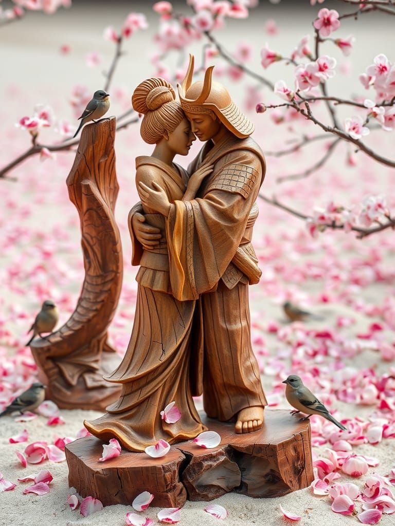 Zen Garden Sculpture of Geisha and Samurai