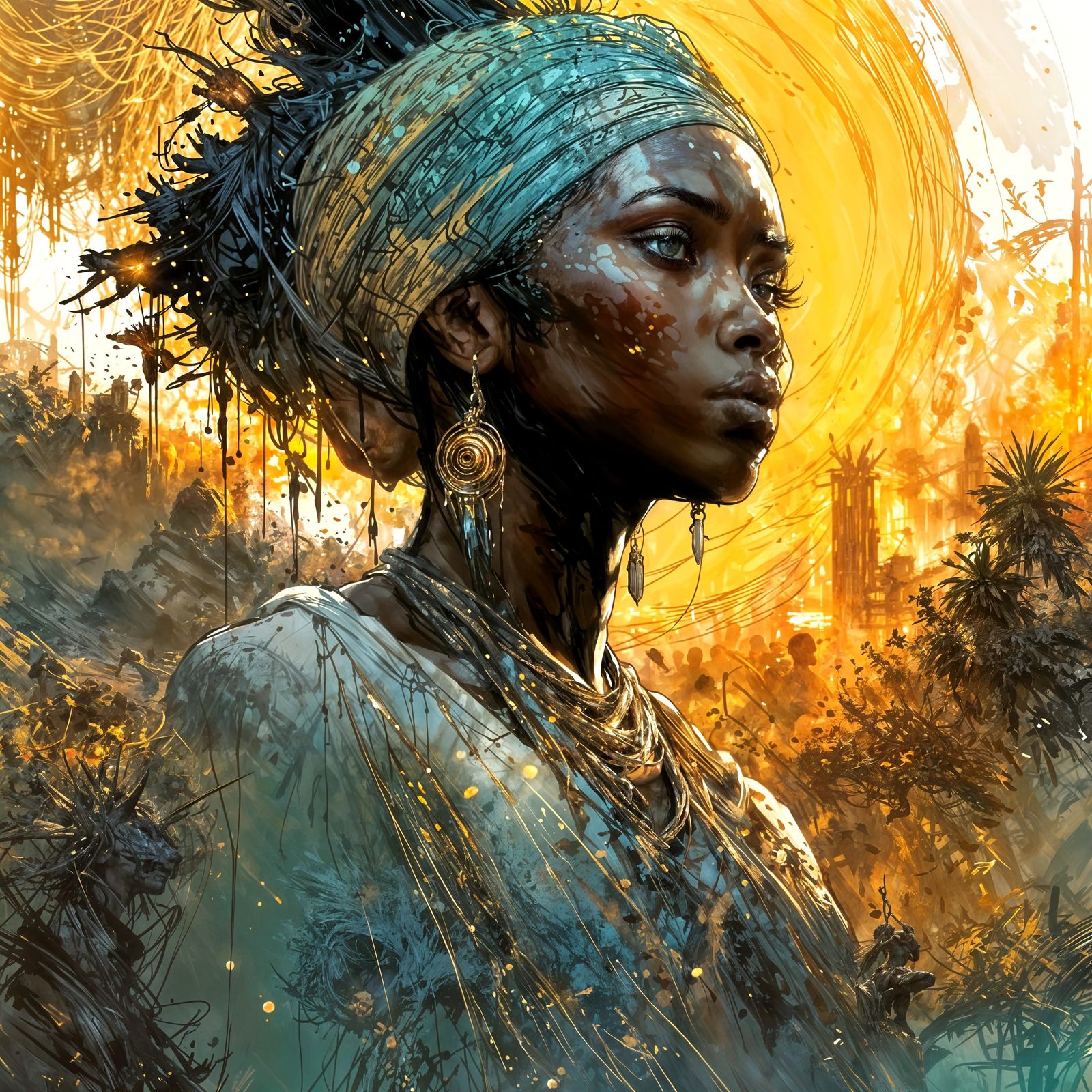 Detailed African Sunrise in Manhwa Style