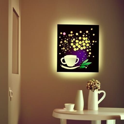 Glittering Cafe Scene with Flowers and Back Light