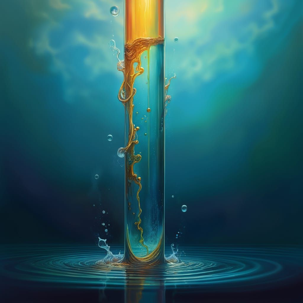 Liquid Defying Gravity in Vibrant Oil Painting