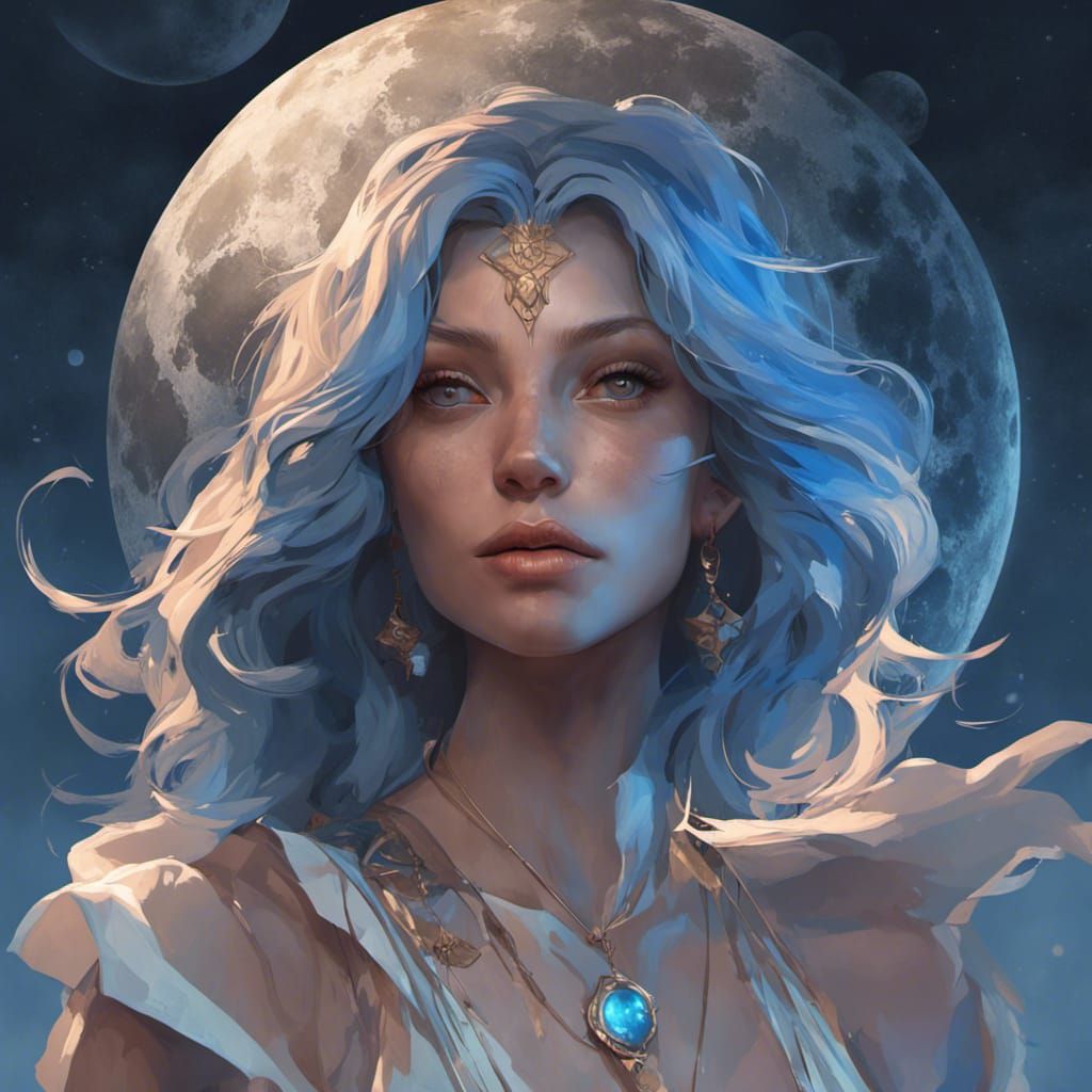 Blue Moon Goddess: Art Nouveau Digital Portrait