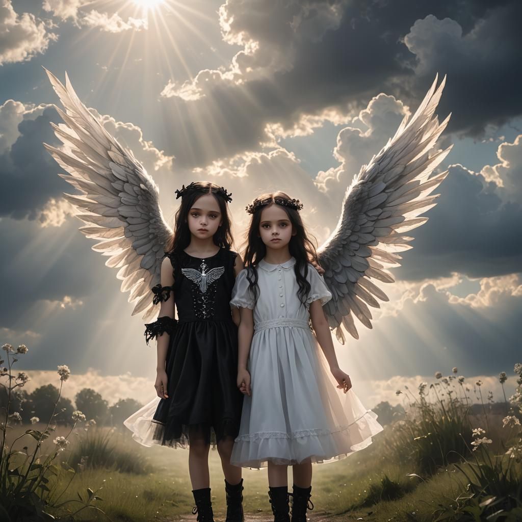 Angelic Goth Girl and Sister in Heaven