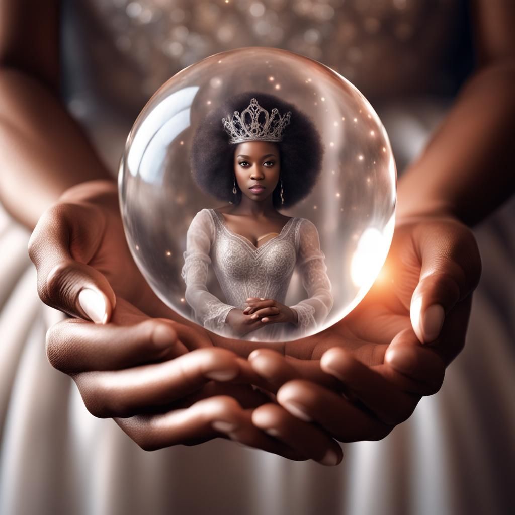 African American Princess in Crystal Ball, Digital Art
