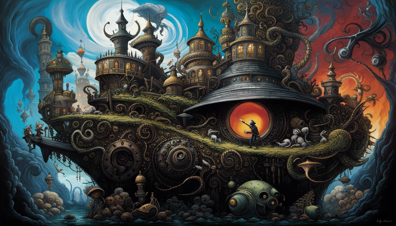 Surreal Submarine Digital Art Poster