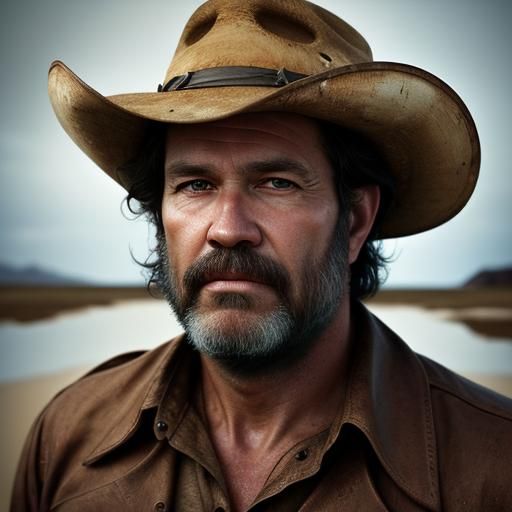 Cowboy Sinking in Quicksand: Professional Portrait