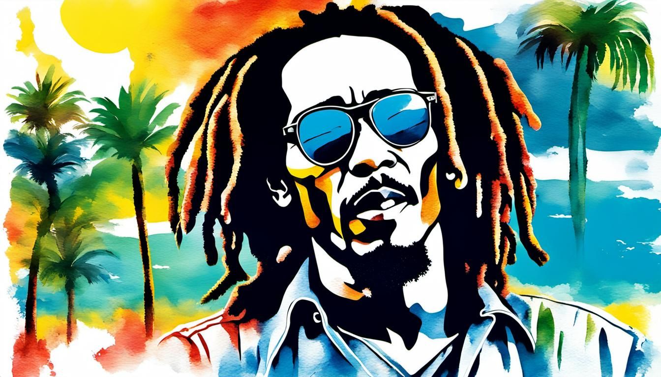 Bob Marley Portrait in Watercolor Pop Art Style