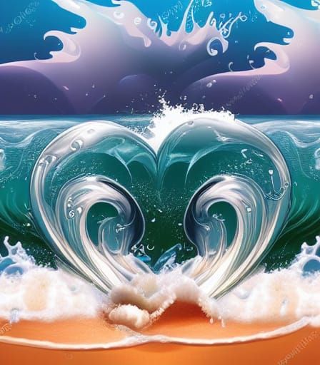 Ocean Heart with Waves and Splashes